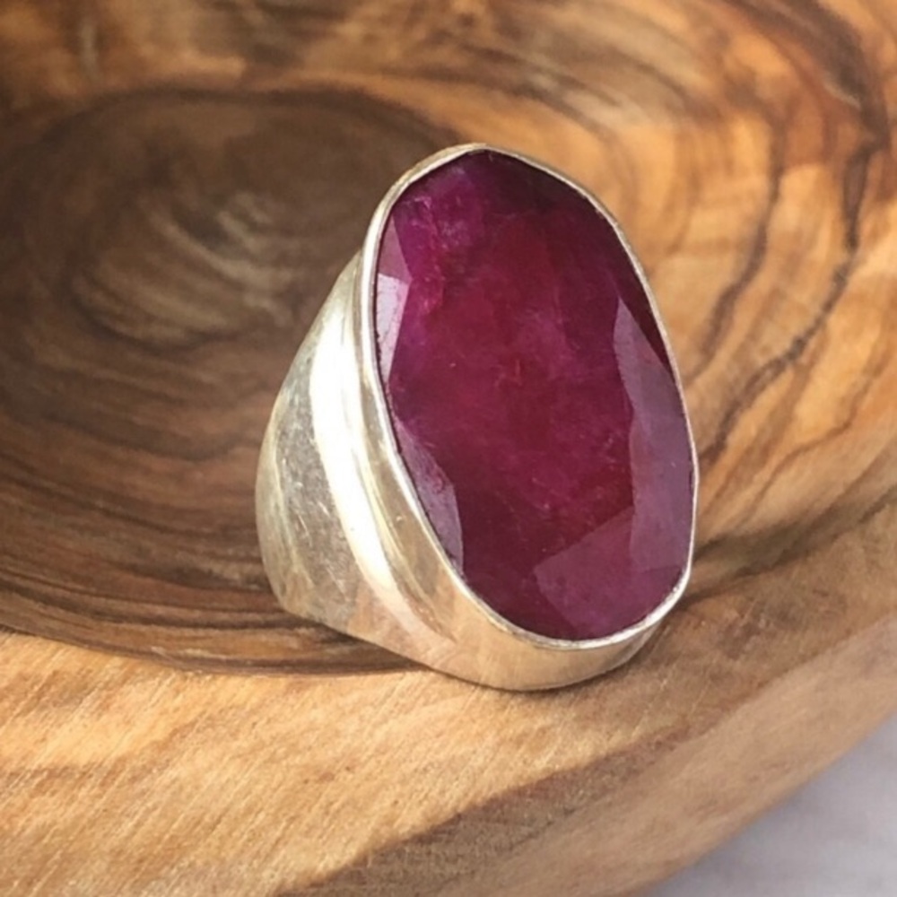 Silver Plated Ruby Stone Statement Bohemian Ring - image 2